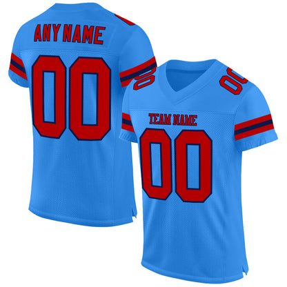 Custom Powder Blue Red-Navy Mesh Authentic Football Jersey - Sky-Custom