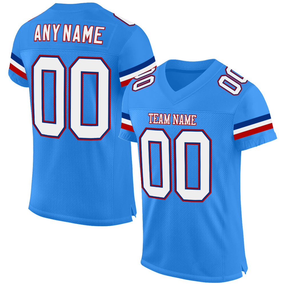 Custom Powder Blue White-Red Mesh Authentic Football Jersey - Sky-Custom