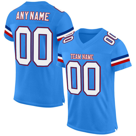 Custom Powder Blue White-Red Mesh Authentic Football Jersey - Sky-Custom