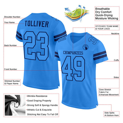 Custom Powder Blue Powder Blue-Navy Mesh Authentic Football Jersey - Sky-Custom