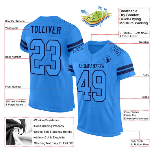 Custom Powder Blue Powder Blue-Navy Mesh Authentic Football Jersey - Sky-Custom