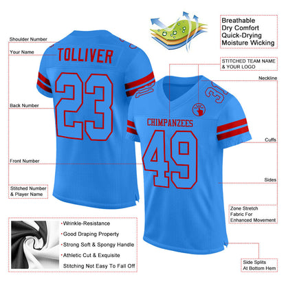 Custom Powder Blue Powder Blue-Red Mesh Authentic Football Jersey - Sky-Custom