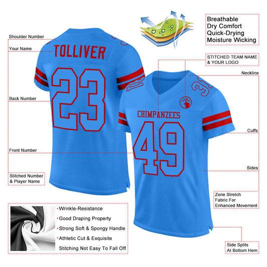 Custom Powder Blue Powder Blue-Red Mesh Authentic Football Jersey - Sky-Custom