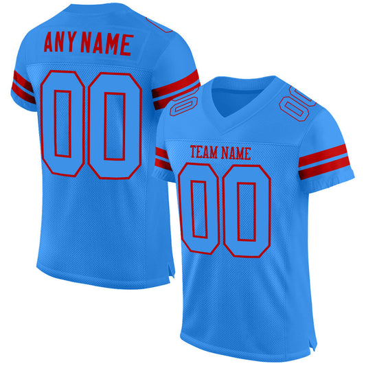 Custom Powder Blue Powder Blue-Red Mesh Authentic Football Jersey - Sky-Custom