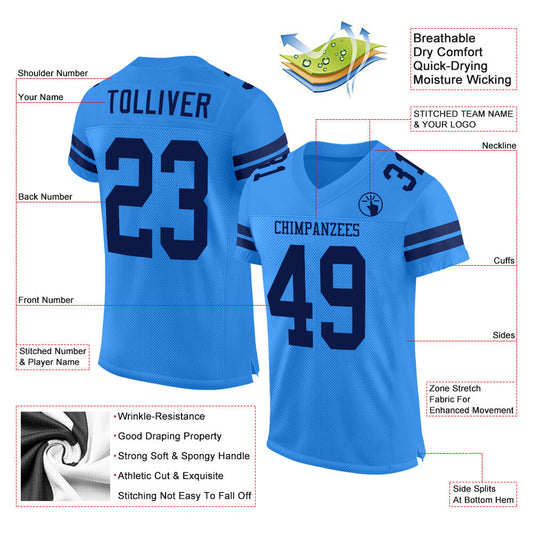 Custom Powder Blue Navy Mesh Authentic Football Jersey - Sky-Custom