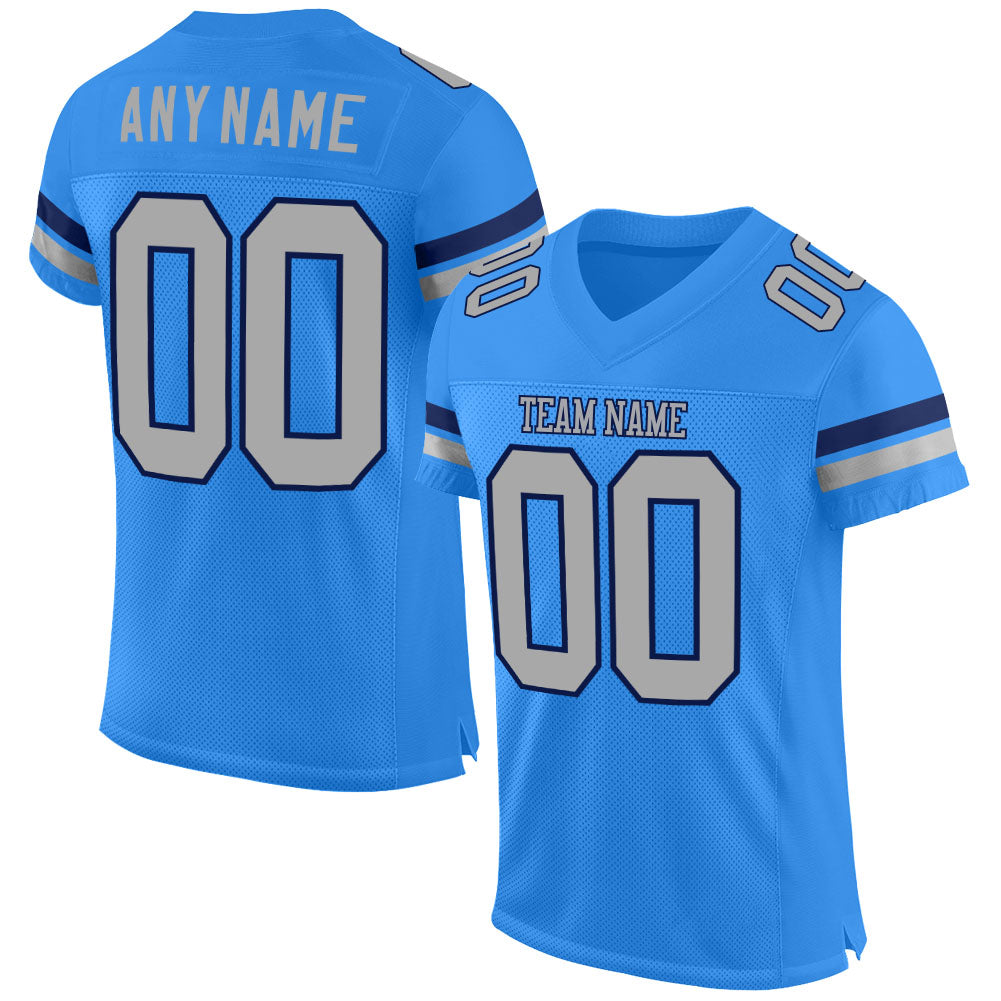Custom Powder Blue Gray-Navy Mesh Authentic Football Jersey - Sky-Custom