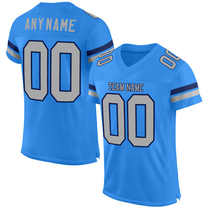 Custom Powder Blue Gray-Navy Mesh Authentic Football Jersey - Sky-Custom