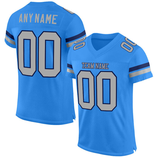 Custom Powder Blue Gray-Navy Mesh Authentic Football Jersey - Sky-Custom