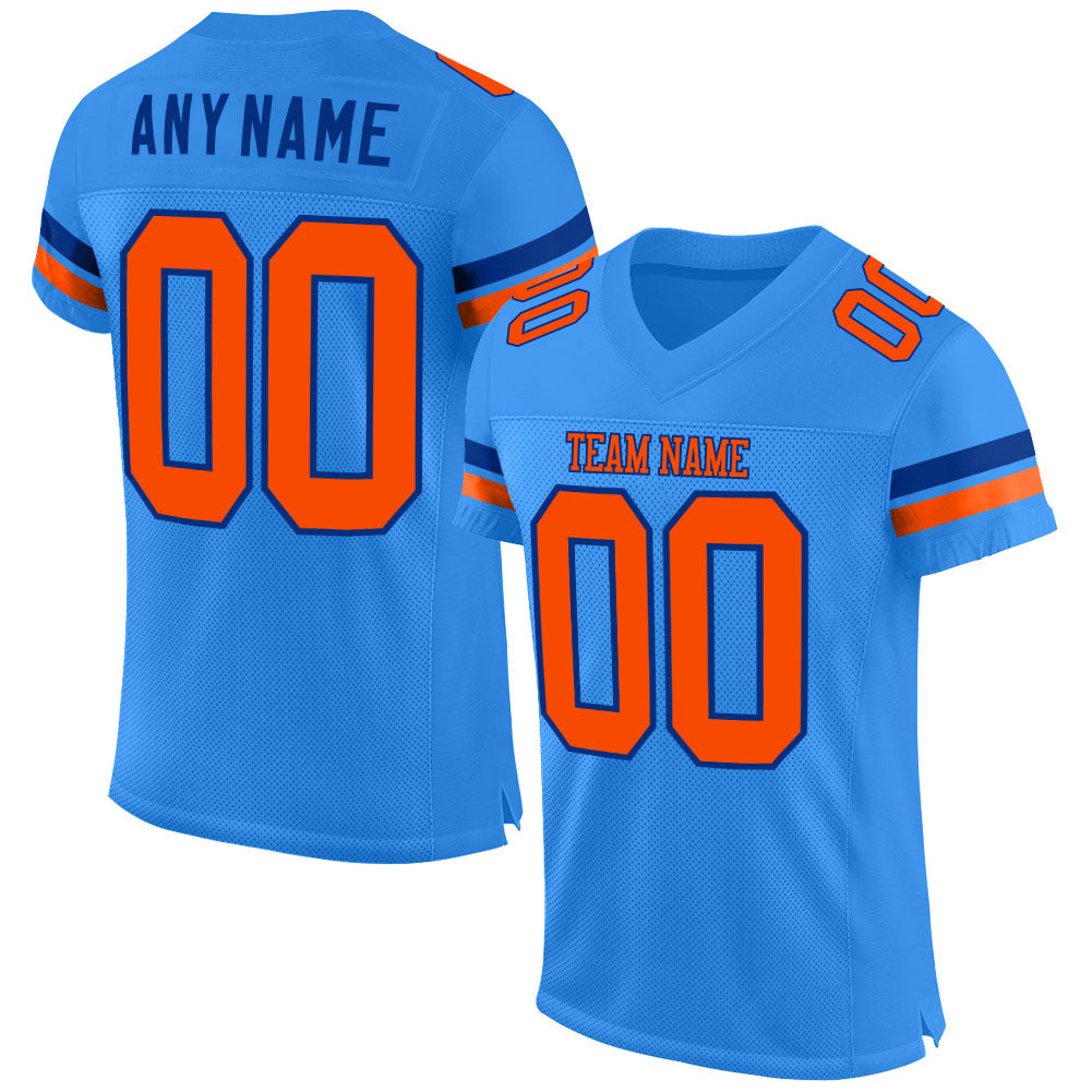 Custom Powder Blue Orange-Royal Mesh Authentic Football Jersey - Sky-Custom