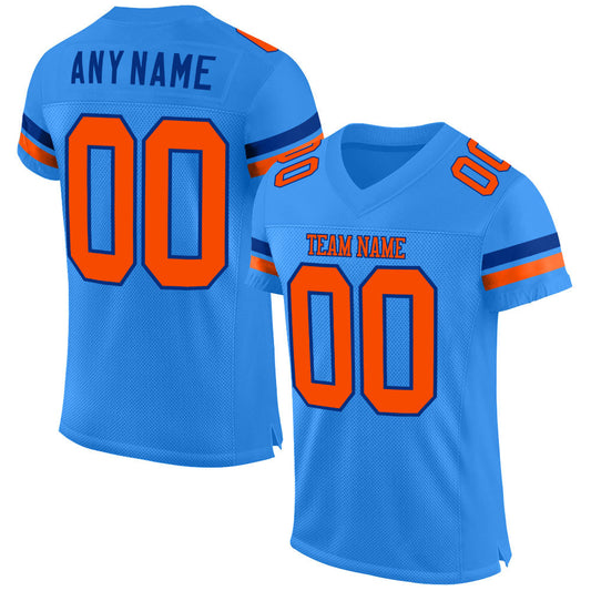 Custom Powder Blue Orange-Royal Mesh Authentic Football Jersey - Sky-Custom