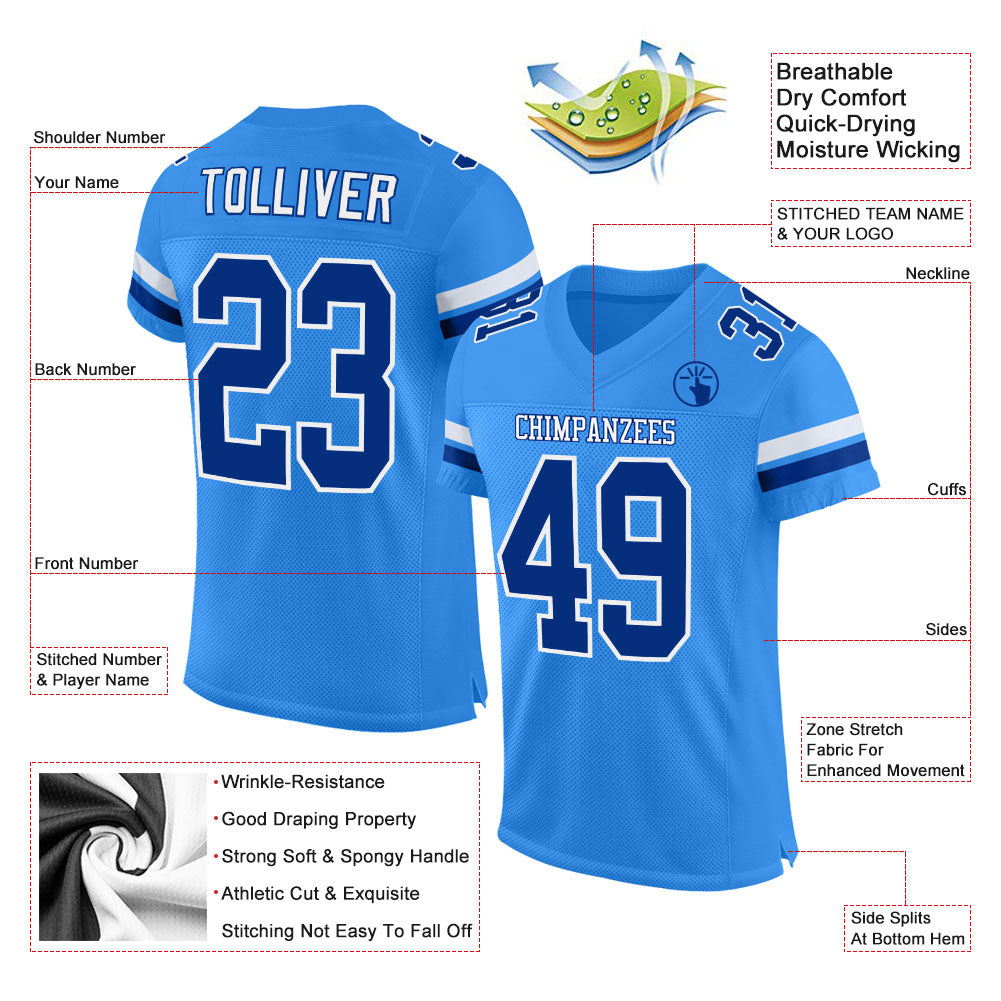 Custom Powder Blue Royal-White Mesh Authentic Football Jersey - Sky-Custom