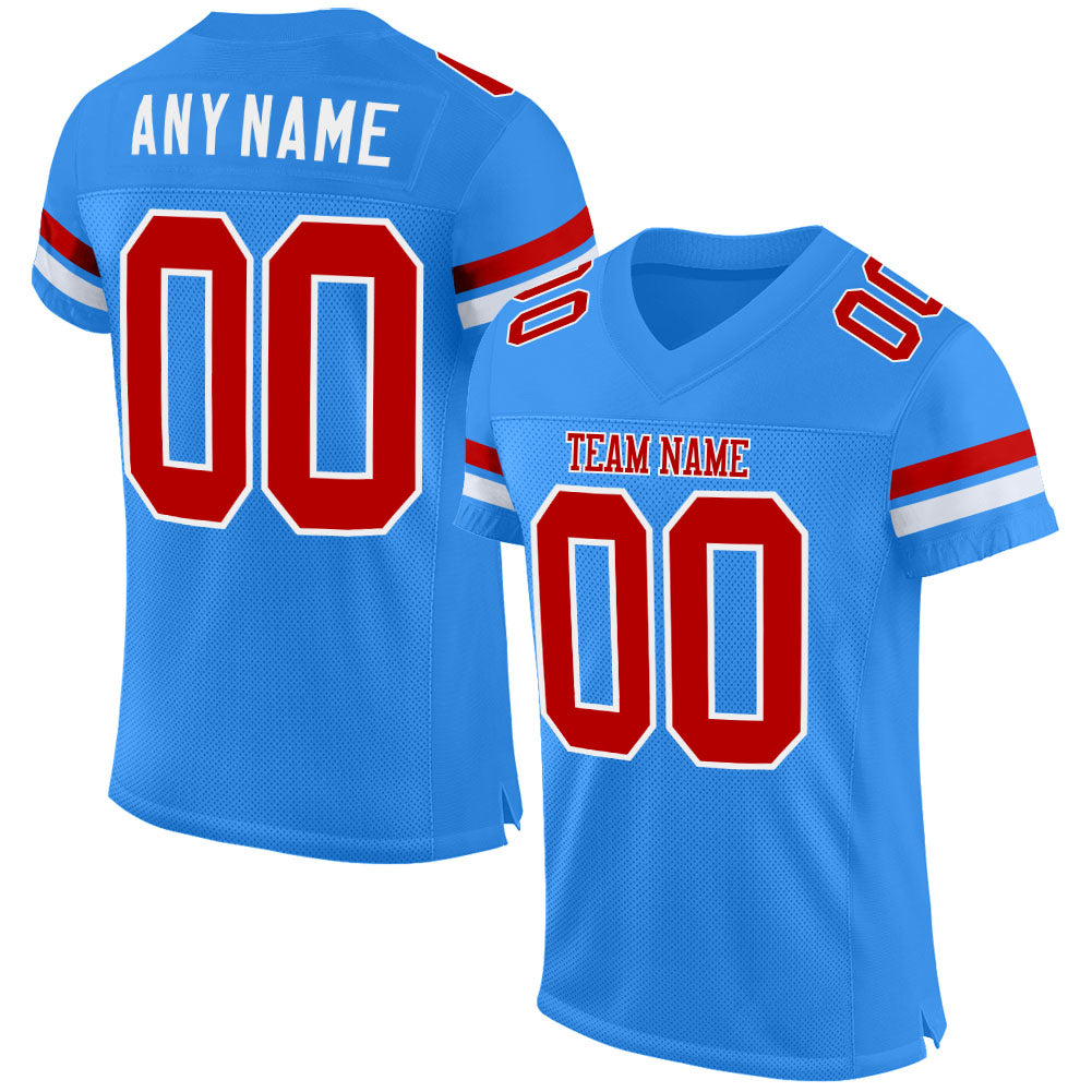 Custom Powder Blue Red-White Mesh Authentic Football Jersey - Sky-Custom