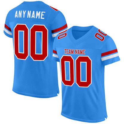 Custom Powder Blue Red-White Mesh Authentic Football Jersey - Sky-Custom