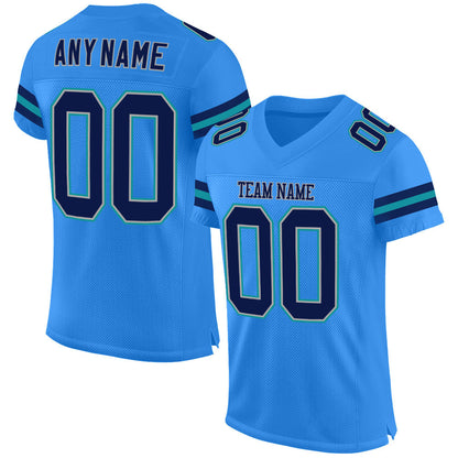 Custom Powder Blue Navy-Aqua Mesh Authentic Football Jersey - Sky-Custom