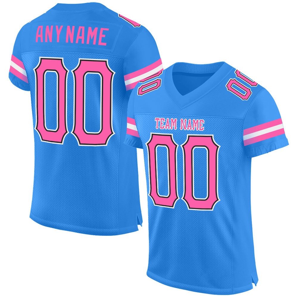 Custom Powder Blue Pink-Black Mesh Authentic Football Jersey - Sky-Custom