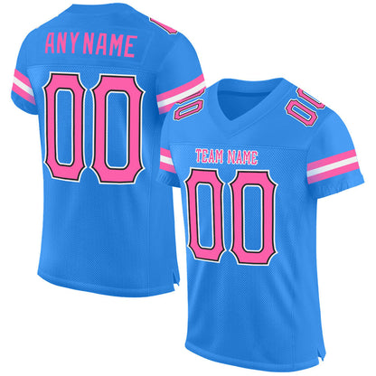 Custom Powder Blue Pink-Black Mesh Authentic Football Jersey - Sky-Custom