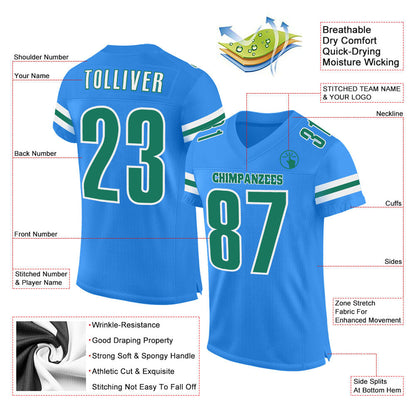 Custom Powder Blue Kelly Green-White Mesh Authentic Football Jersey - Sky-Custom