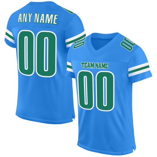 Custom Powder Blue Kelly Green-White Mesh Authentic Football Jersey - Sky-Custom