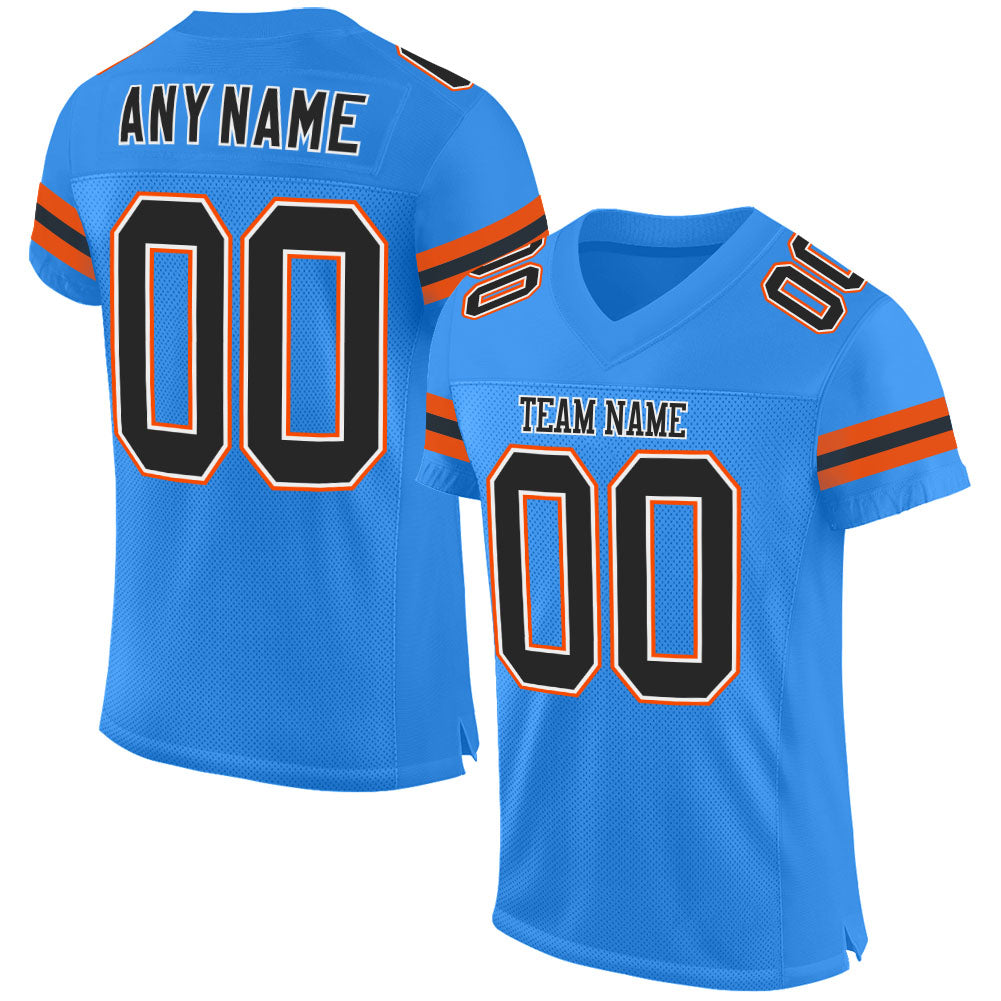 Custom Powder Blue Black-Orange Mesh Authentic Football Jersey - Sky-Custom