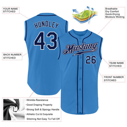 Custom Powder Blue Navy-White Authentic Sleeveless Baseball Jersey - Sky-Custom
