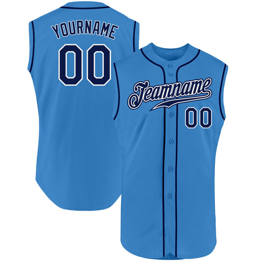 Custom Powder Blue Navy-White Authentic Sleeveless Baseball Jersey - Sky-Custom