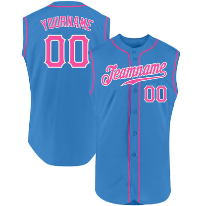 Custom Powder Blue Pink-White Authentic Sleeveless Baseball Jersey - Sky-Custom