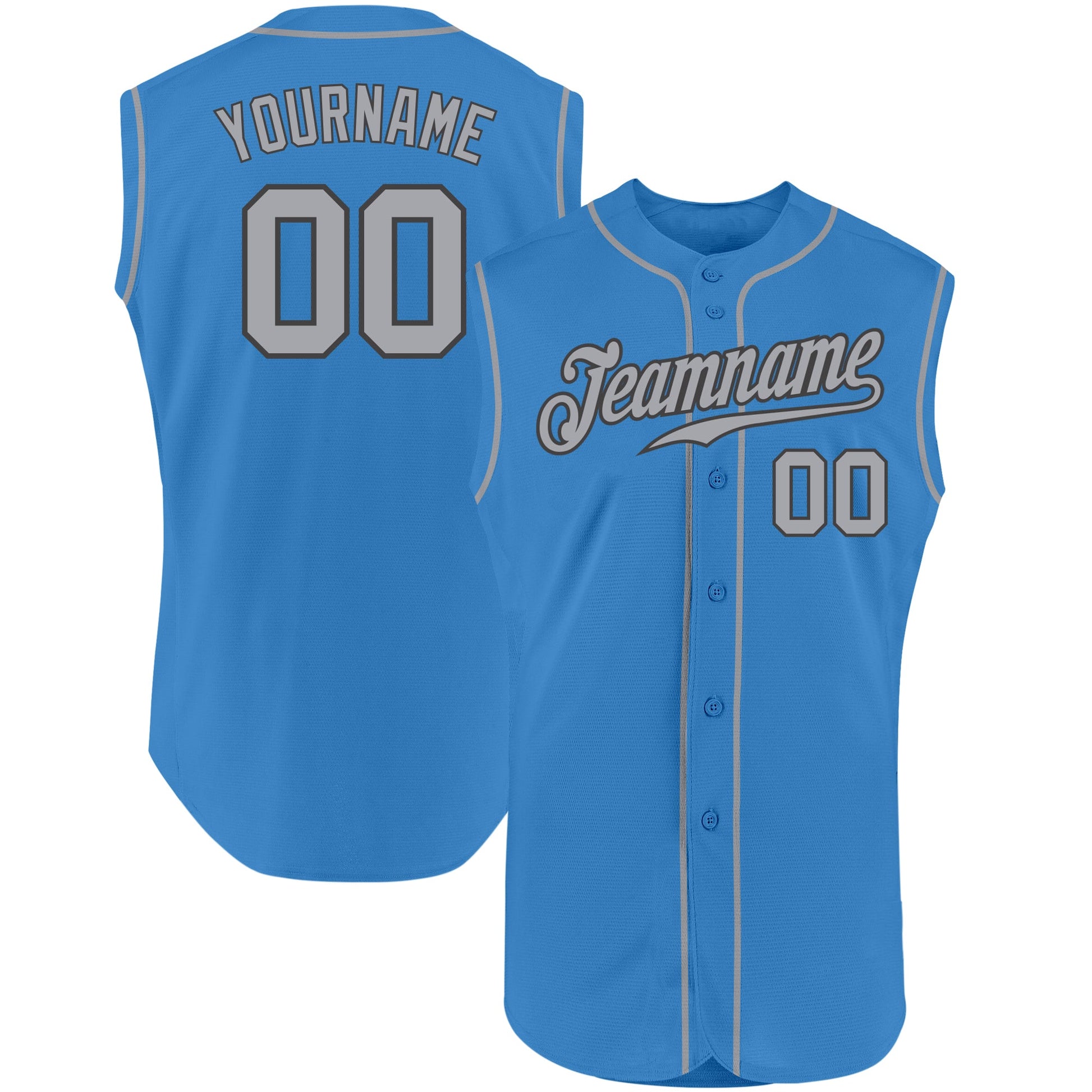 Custom Powder Blue Gray-Steel Gray Authentic Sleeveless Baseball Jersey - Sky-Custom