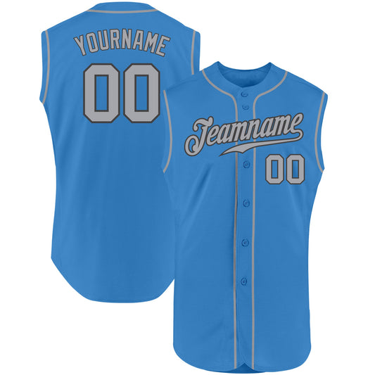 Custom Powder Blue Gray-Steel Gray Authentic Sleeveless Baseball Jersey - Sky-Custom