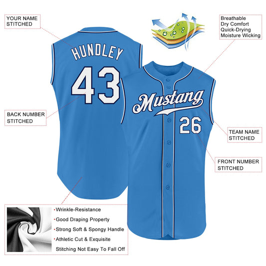 Custom Powder Blue White-Navy Authentic Sleeveless Baseball Jersey - Sky-Custom