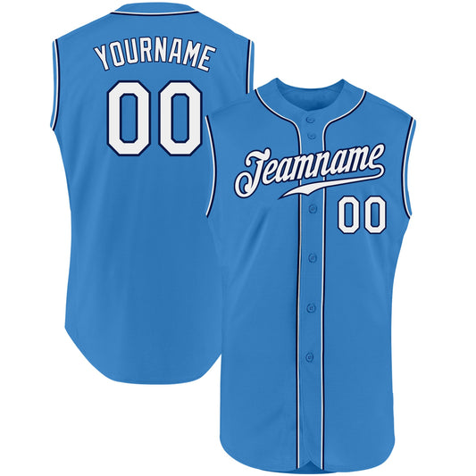 Custom Powder Blue White-Navy Authentic Sleeveless Baseball Jersey - Sky-Custom
