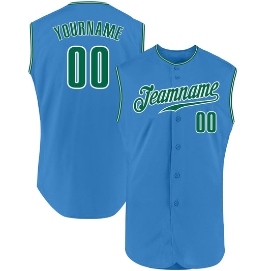 Custom Powder Blue Kelly Green-White Authentic Sleeveless Baseball Jersey - Sky-Custom