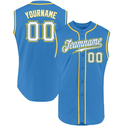 Custom Powder Blue White-Gold Authentic Sleeveless Baseball Jersey - Sky-Custom