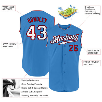 Custom Powder Blue White-Red Authentic Sleeveless Baseball Jersey - Sky-Custom