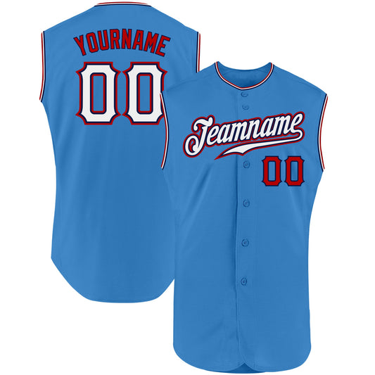 Custom Powder Blue White-Red Authentic Sleeveless Baseball Jersey - Sky-Custom