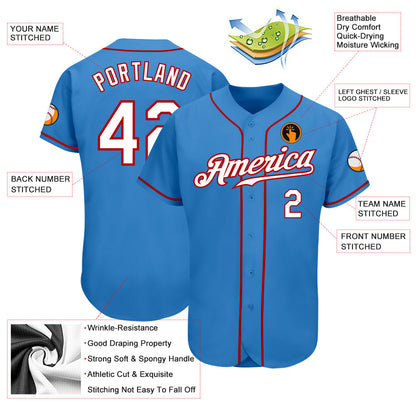 Custom Powder Blue White-Red Authentic Baseball Jersey - Sky-Custom