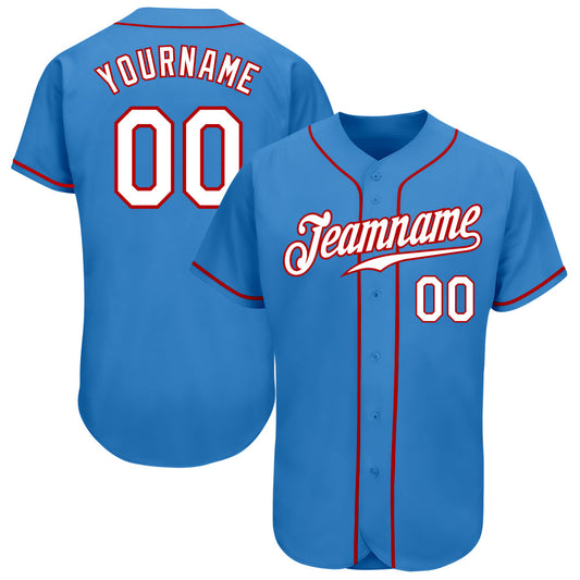 Custom Powder Blue White-Red Authentic Baseball Jersey - Sky-Custom