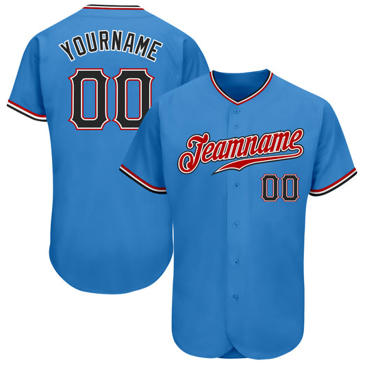 Custom Powder Blue Black-Red Authentic Baseball Jersey - Sky-Custom