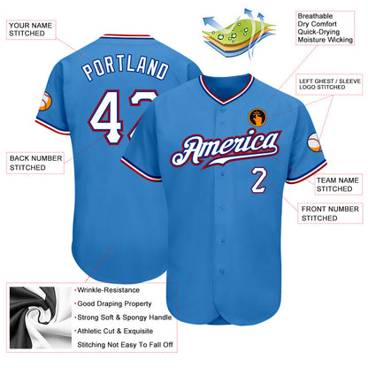 Custom Powder Blue White-Red Authentic Baseball Jersey - Sky-Custom