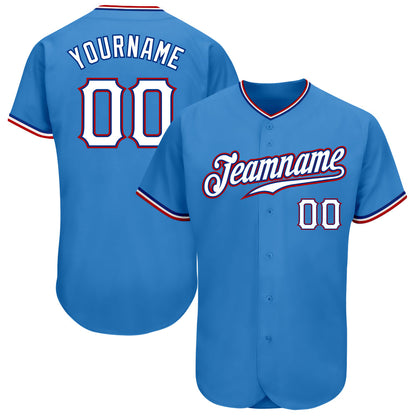 Custom Powder Blue White-Red Authentic Baseball Jersey - Sky-Custom
