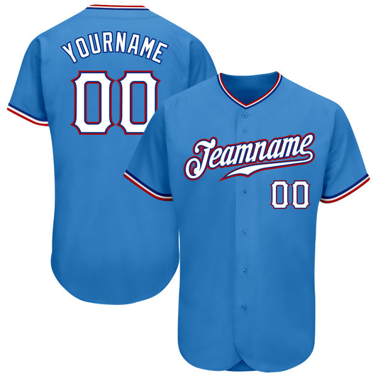 Custom Powder Blue White-Red Authentic Baseball Jersey - Sky-Custom