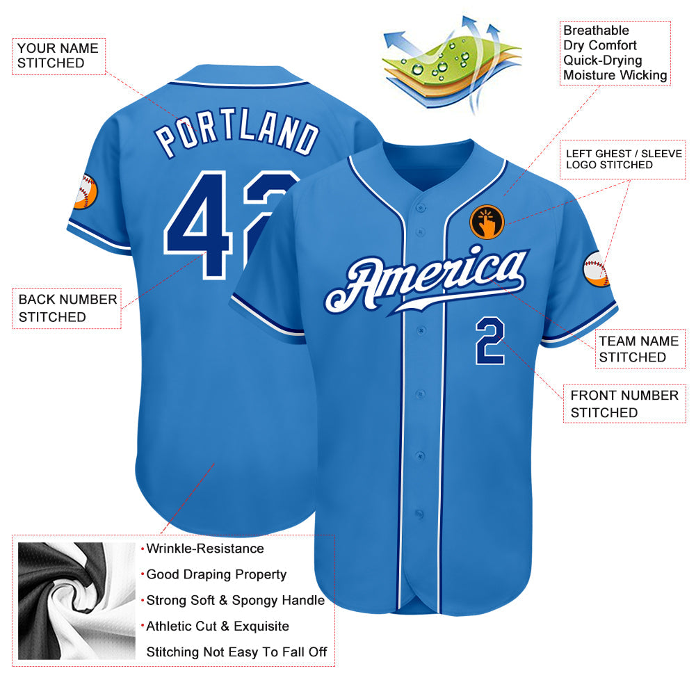 Custom Powder Blue Royal-White Authentic Baseball Jersey - Sky-Custom