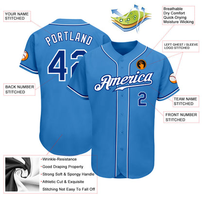 Custom Powder Blue Royal-White Authentic Baseball Jersey - Sky-Custom