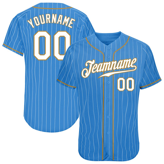 Custom Powder Blue White Pinstripe White-Old Gold Authentic Baseball Jersey - Sky-Custom