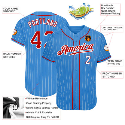 Custom Powder Blue White Pinstripe Red-White Authentic Baseball Jersey - Sky-Custom