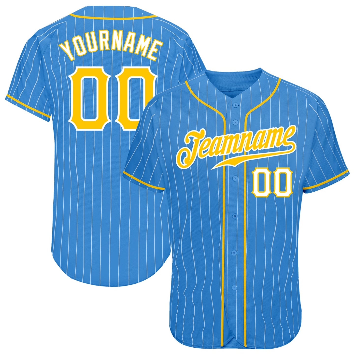Custom Powder Blue White Pinstripe Gold-White Authentic Baseball Jersey - Sky-Custom