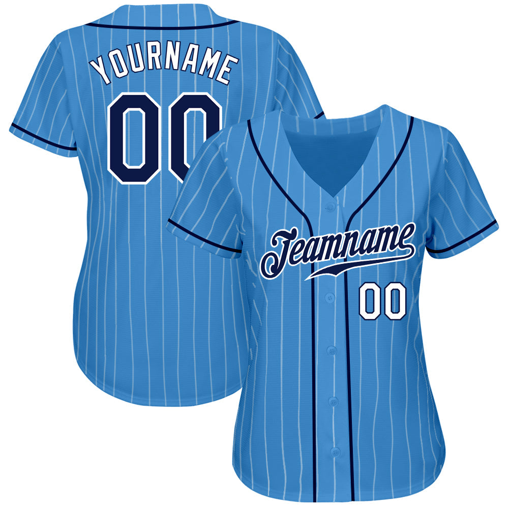 Custom Powder Blue White Pinstripe Navy-White Authentic Baseball Jersey - Sky-Custom