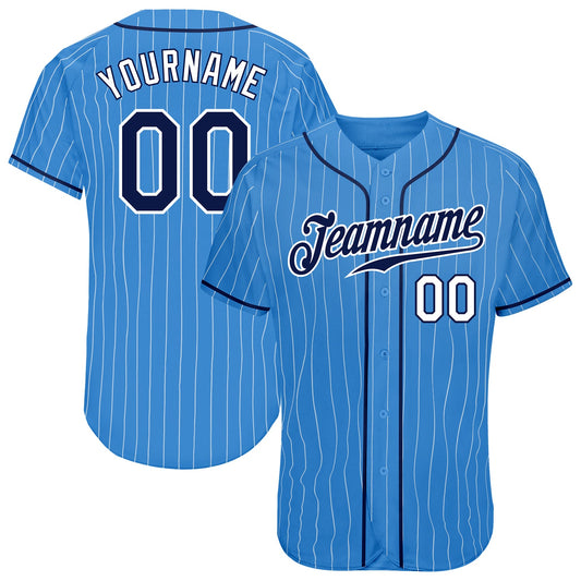 Custom Powder Blue White Pinstripe Navy-White Authentic Baseball Jersey - Sky-Custom