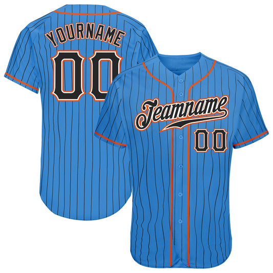 Custom Powder Blue Black Pinstripe Black-Orange Authentic Baseball Jersey - Sky-Custom
