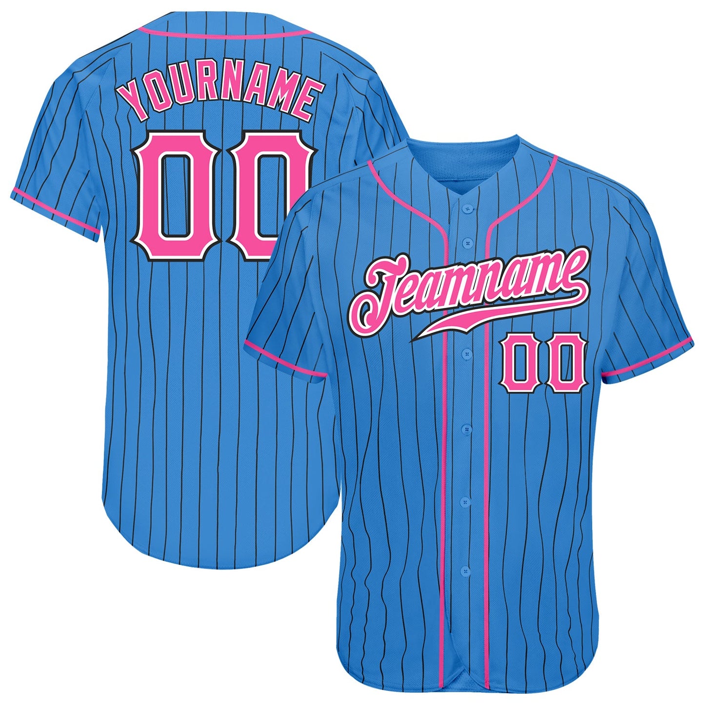 Custom Powder Blue Black Pinstripe Pink-White Authentic Baseball Jersey - Sky-Custom