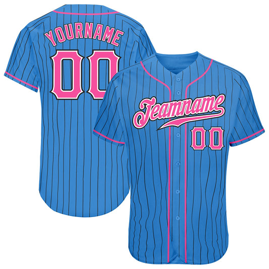 Custom Powder Blue Black Pinstripe Pink-White Authentic Baseball Jersey - Sky-Custom